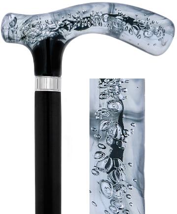 Royal Canes Black and Clear Acrylic Bubble Handle Cane w/ Custom Wooden Shaft