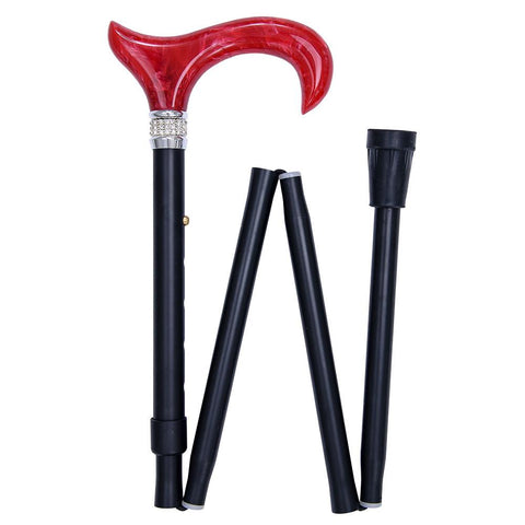 Royal Canes Midnight Red Pearlz with Rhinestone Collar and Designer Adjustable Folding Cane