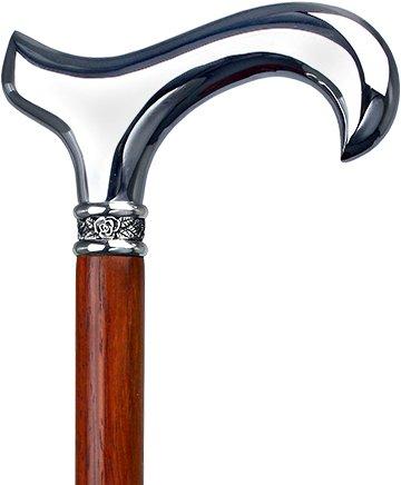 Royal Canes Chrome Plated Derby Walking Cane With Padauk Shaft and Rose Pewter Collar