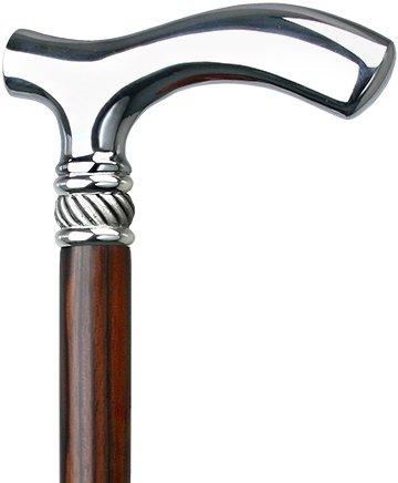 Royal Canes Ebony Slim Line Chrome Plated Fritz Walking Cane With Ebony Shaft and Pewter Swirl Collar