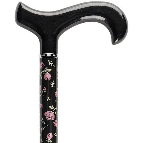 Royal Canes Midnight Rose Garden Derby Carbon Fiber Walking Cane Handle and Collar