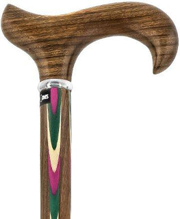 Royal Canes Pink & Green Inlaid Derby Walking Cane With Inlaid Ovangkol Shaft and Silver Collar