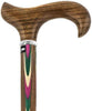 Royal Canes Pink & Green Inlaid Derby Walking Cane With Inlaid Ovangkol Shaft and Silver Collar