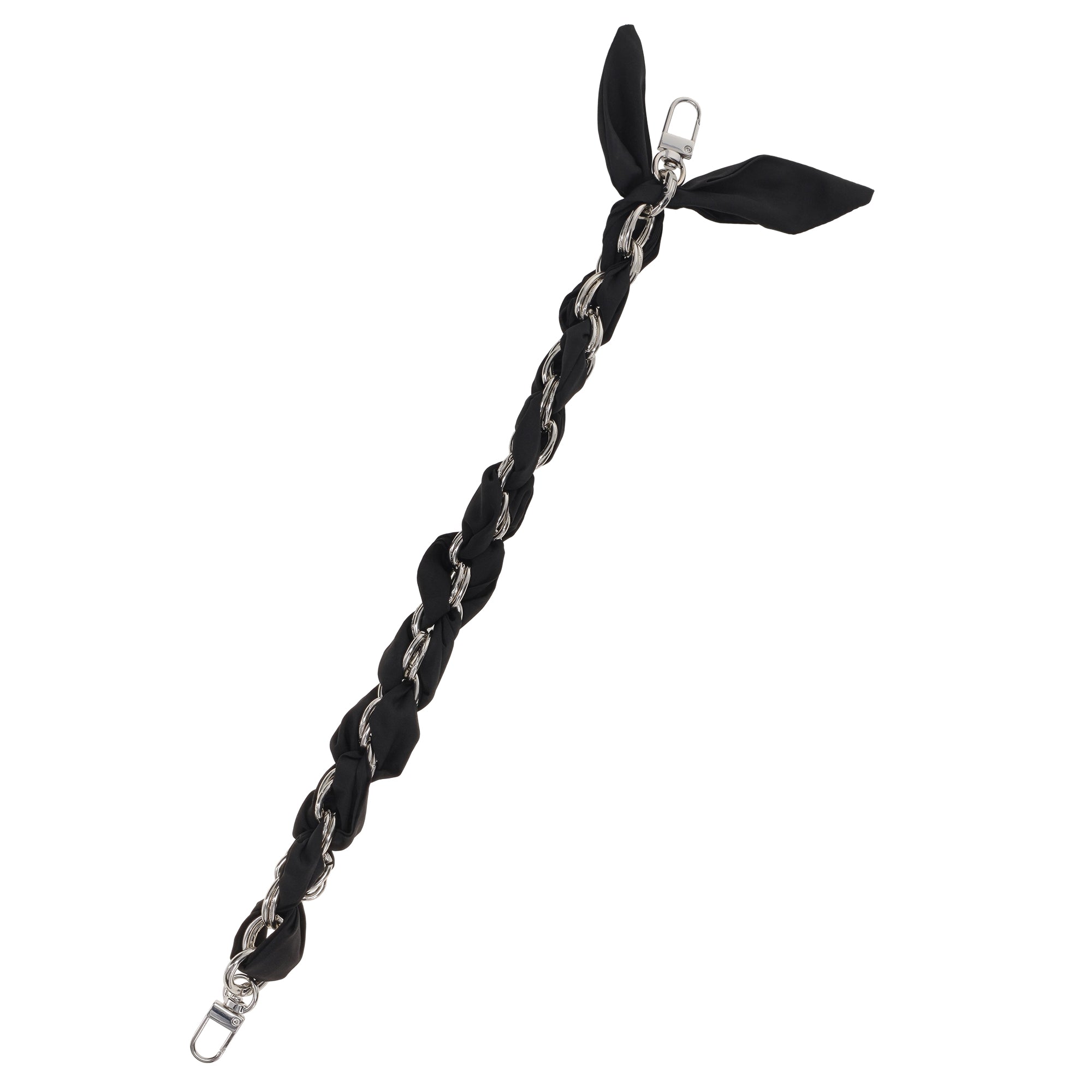 FashionStix Luxury Black Silk Satin scarf with Chain Wrist Strap with Clip Holder