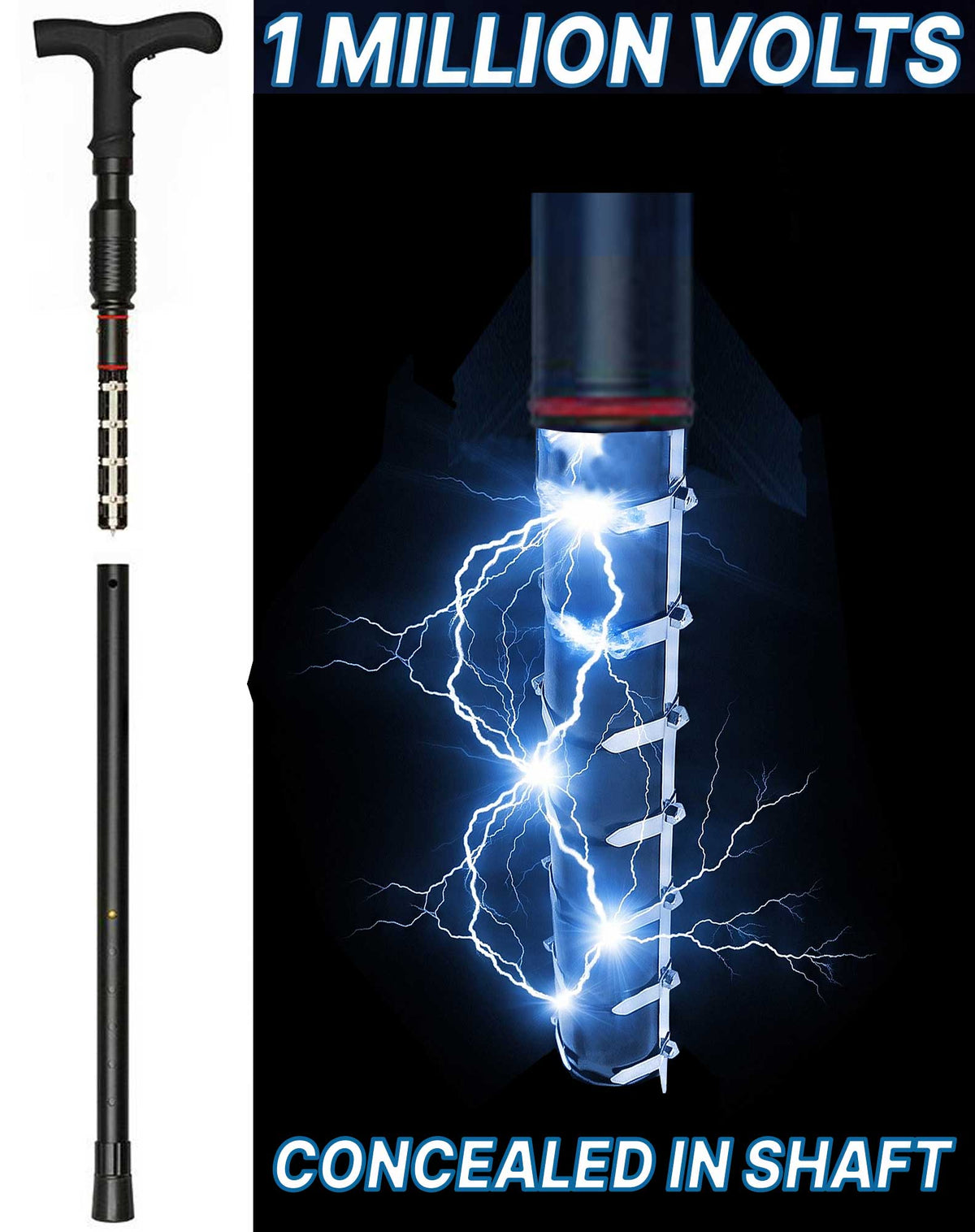 Zap Cane: Hidden Style Stun Gun & LED Flashlight, Rechargeable
