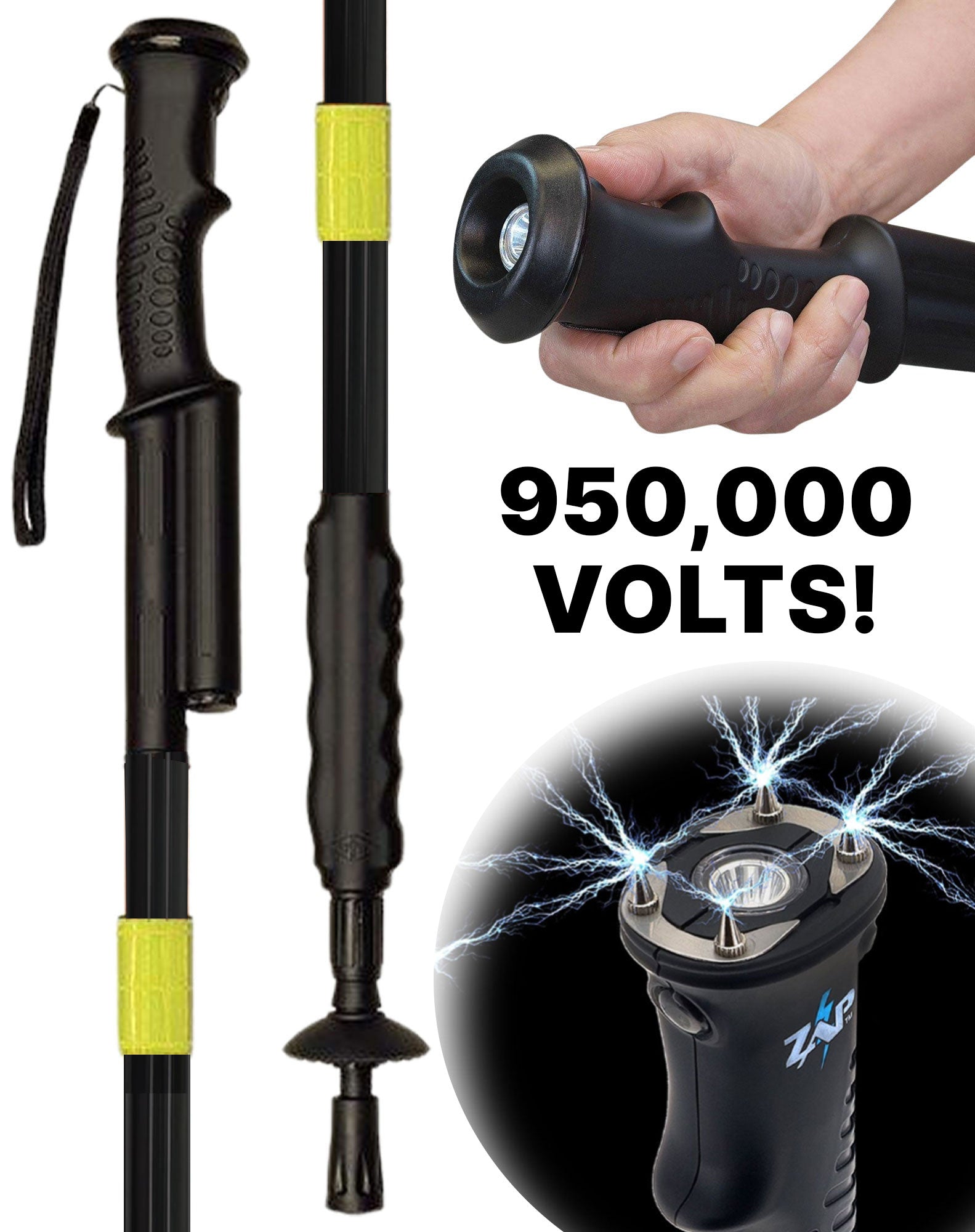 Zap Hike 'n' Strike Stun Gun in Black with Flashlight Hiking Staff