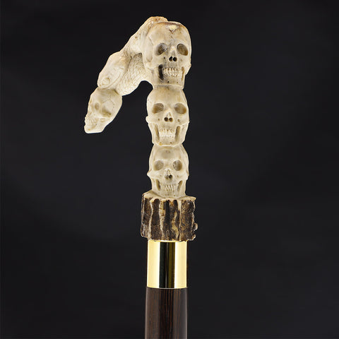 Skull Totem Bone Handle Walking Cane w/Custom Shaft and Collar