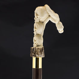 Skull Totem Bone Handle Walking Cane w/Custom Shaft and Collar