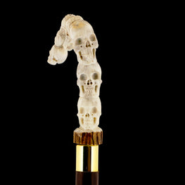 Carved Cycle of Life: Skull/Snake Bone Handle Cane - Limited Supply