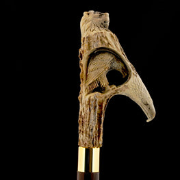 Carved Warriors Eagle/Lion Bone Handle Cane - Limited Supply