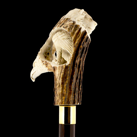 Defining Sophistication: Eagle/Lion Bone Handle Walking Cane with Custom Shaft and Collar