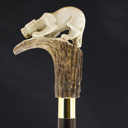 Prowling Panther Bone Handle Walking Cane w/Custom Shaft and Collar