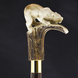 Prowling Panther Bone Handle Walking Cane w/Custom Shaft and Collar