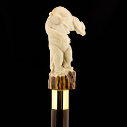 Bear Family Intricate Carved Bone Handle Collector Cane w/Custom Shaft and Collar