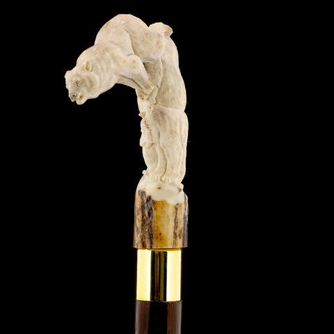 Bear Family Intricate Carved Bone Handle Collector Cane w/Custom Shaft and Collar