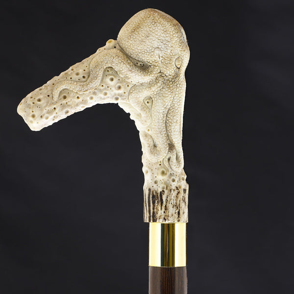 Antique Style Brass Octopus Head Walking Cane Handle – Victorian Design, Reproduction – Handmade