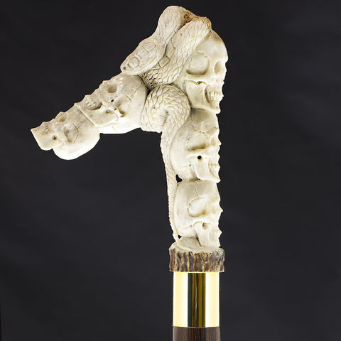 Skull Tower w/Snake Bone Handle Walking Cane w/Custom Shaft and Collar