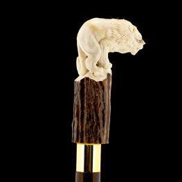 Luring Lion Intricate Handcarved Bone Handle Collector Cane w/Custom Shaft and Collar