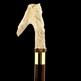 Natures Wildlife Pack Intricate Handcarved Bone Handle Collector Cane w/Custom Shaft and Collar