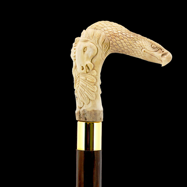 Natures Wildlife Pack Intricate Handcarved Bone Handle Collector Cane w/Custom Shaft and Collar