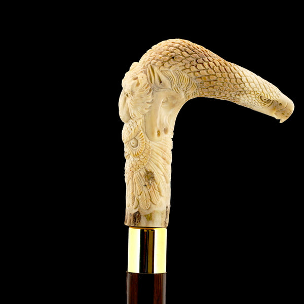 Natures Wildlife Pack Intricate Handcarved Bone Handle Collector Cane w/Custom Shaft and Collar