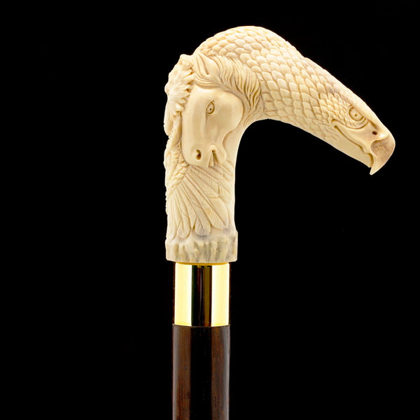 Natures Wildlife Pack Intricate Handcarved Bone Handle Collector Cane w/Custom Shaft and Collar