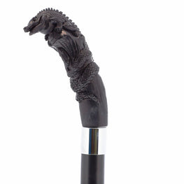 Carved Lizard Dark Buffalo Horn: Collector Cane - Limited Supply