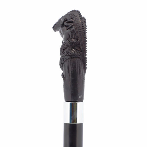 Lizard Carving Dark Buffalo Horn Bone Handle Collector Cane w/Custom Shaft and Collar
