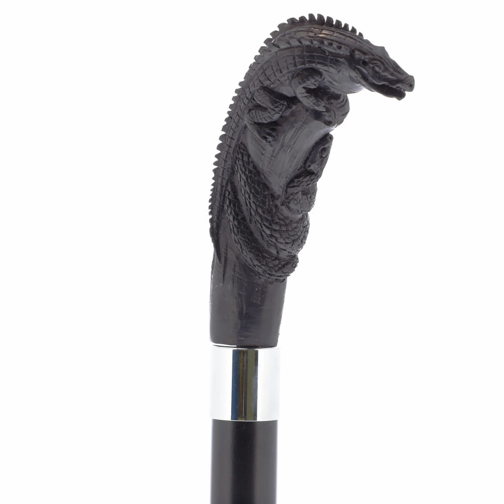 Carved Lizard Dark Buffalo Horn: Collector Cane - Limited Supply