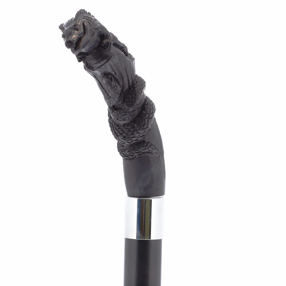 Carved Lizard Dark Buffalo Horn: Collector Cane - Limited Supply