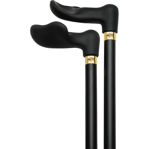 Scratch & Dent Black SoftGrip, Palm Grip Walking Cane with Black Beechwood Shaft, Silver collar V1498