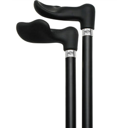 Black SoftGrip, Palm Grip Walking Cane with Black Beechwood Shaft, Silver collar