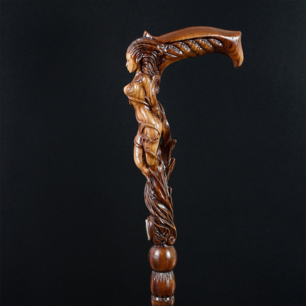 Forest fairy (dark) Artisan Intricate Detail Handcarved Cane