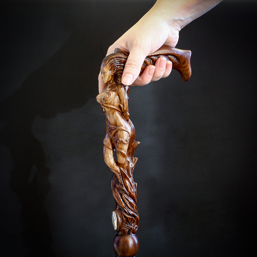Forest fairy (dark) Artisan Intricate Detail Handcarved Cane