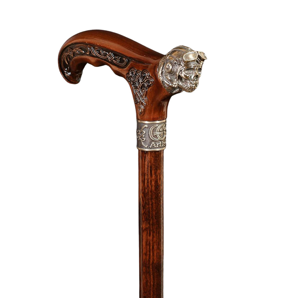Pilot Aviator Skull Squadron: Bronze Casted Cane