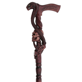 Cobra Snake and Skull Artisan Intricate Handcarved Cane