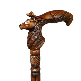 Deer Wolf Artisan Intricate Detail Hand-Carved Walking Cane
