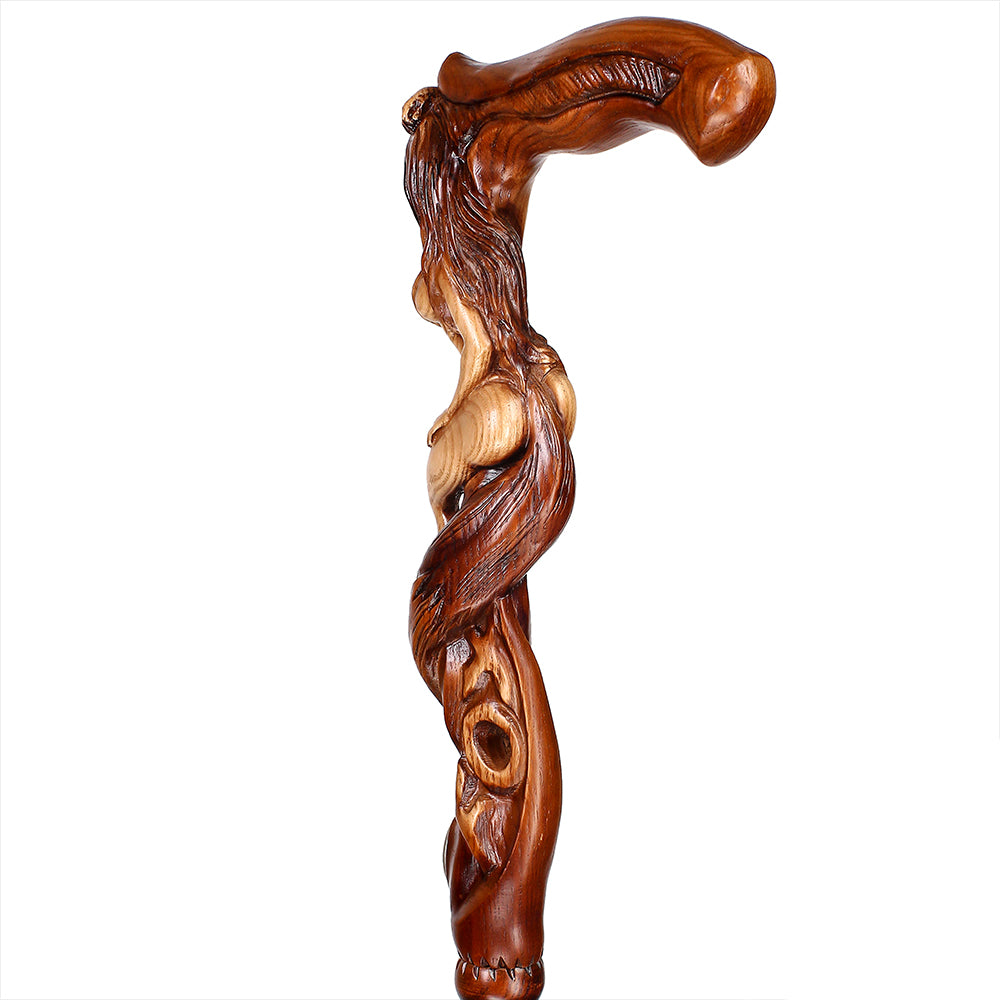 Foxy Girl: Artisan Intricate Detail Hand-Carved Cane