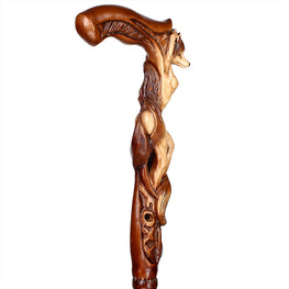 Foxy Girl: Artisan Intricate Detail Hand-Carved Cane