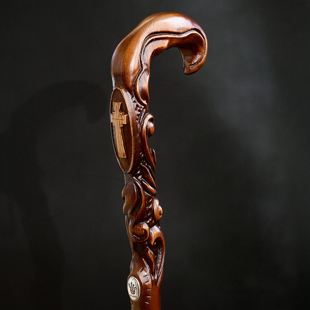 Pilgrim's Cane: Christian Cross Artisan Intricate Handcarved