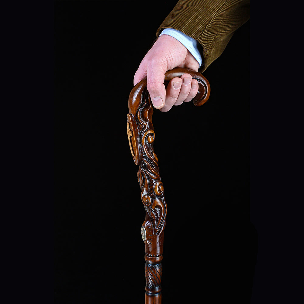 Pilgrim's Cane: Christian Cross Artisan Intricate Handcarved