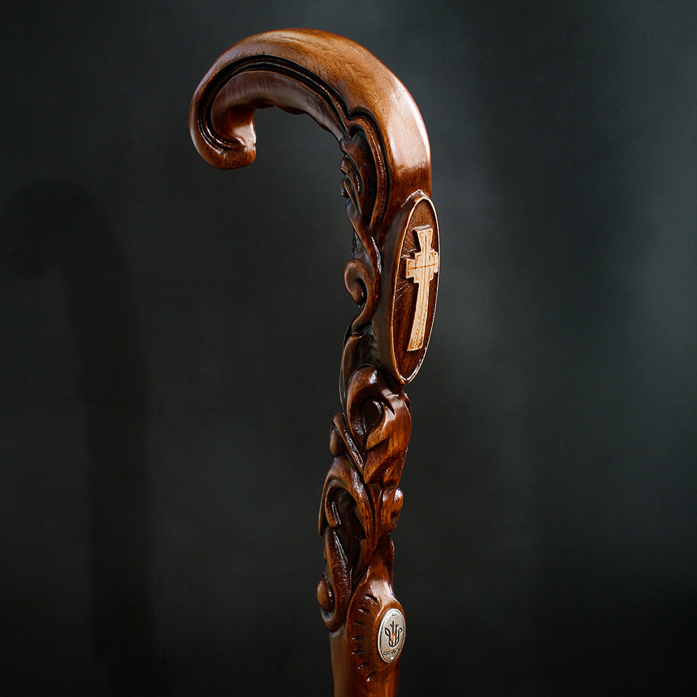 Pilgrim's Cane: Christian Cross Artisan Intricate Handcarved