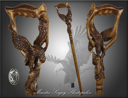 Eagle & Fish Cane: Intricate Hand-Carved Artisan Detail