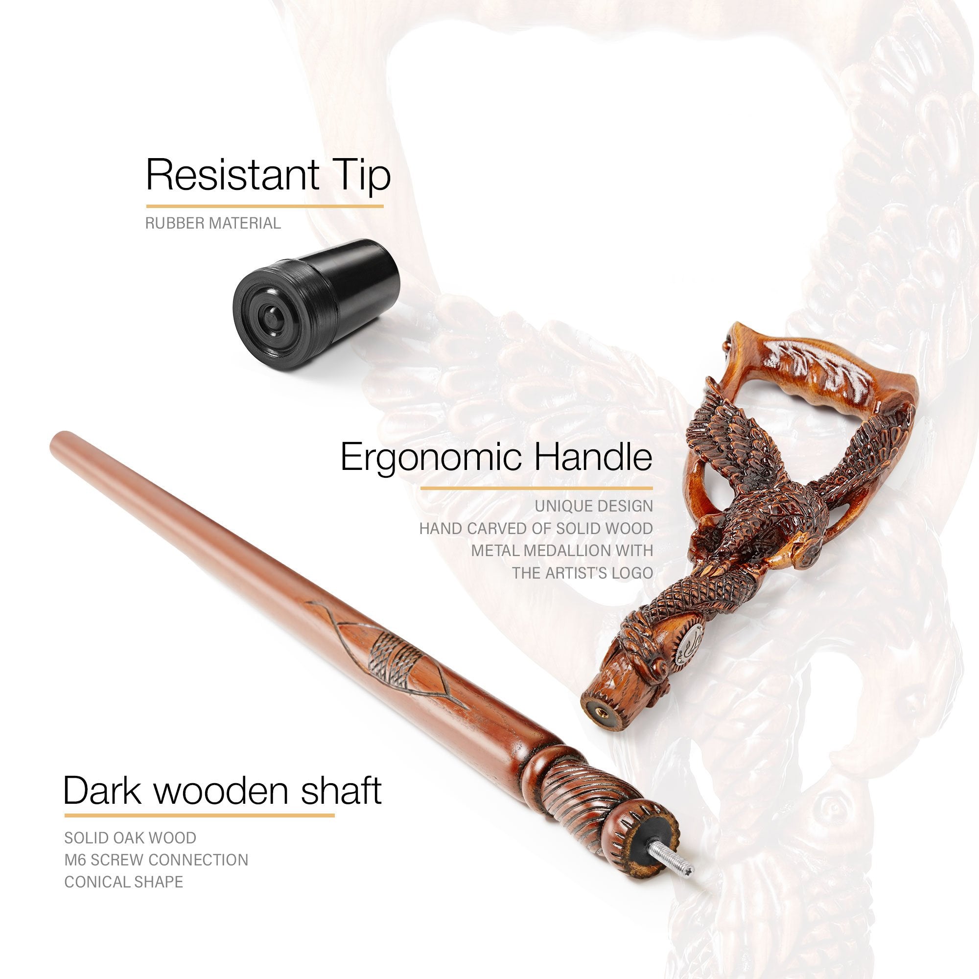 Hunting Eagle and Fish: Artisan Intricate Detail Handcarved Cane