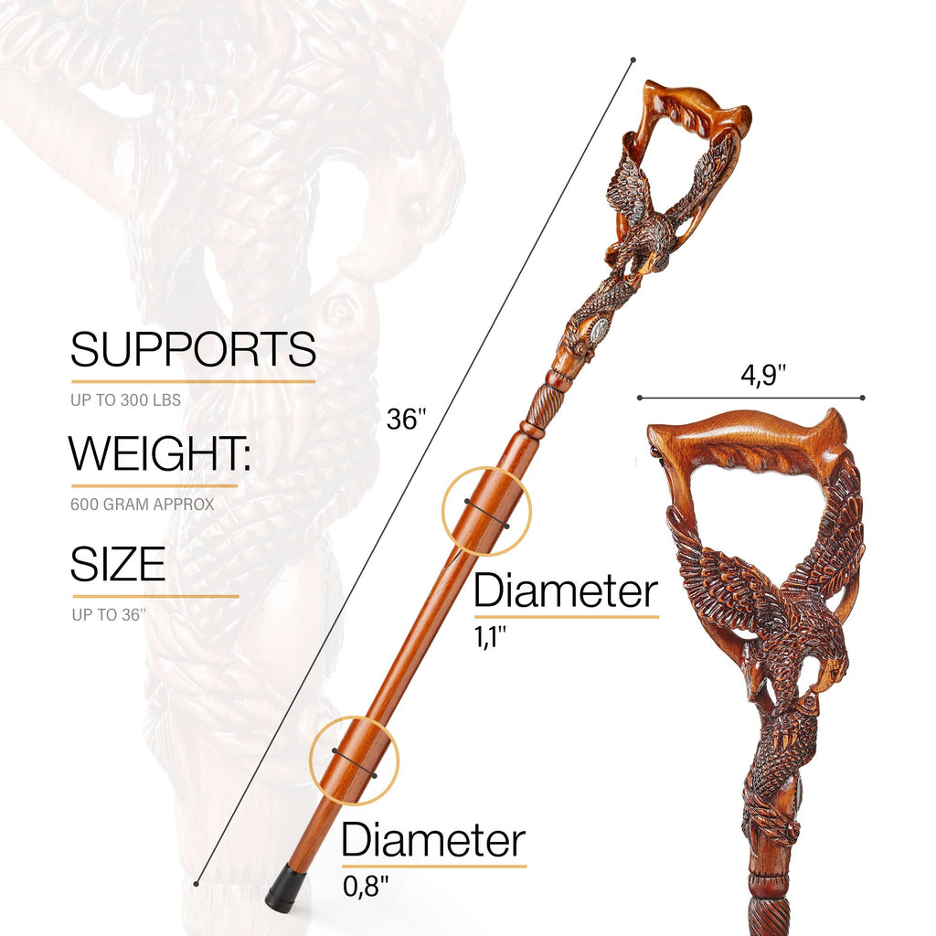 Hunting Eagle and Fish: Artisan Intricate Detail Handcarved Cane