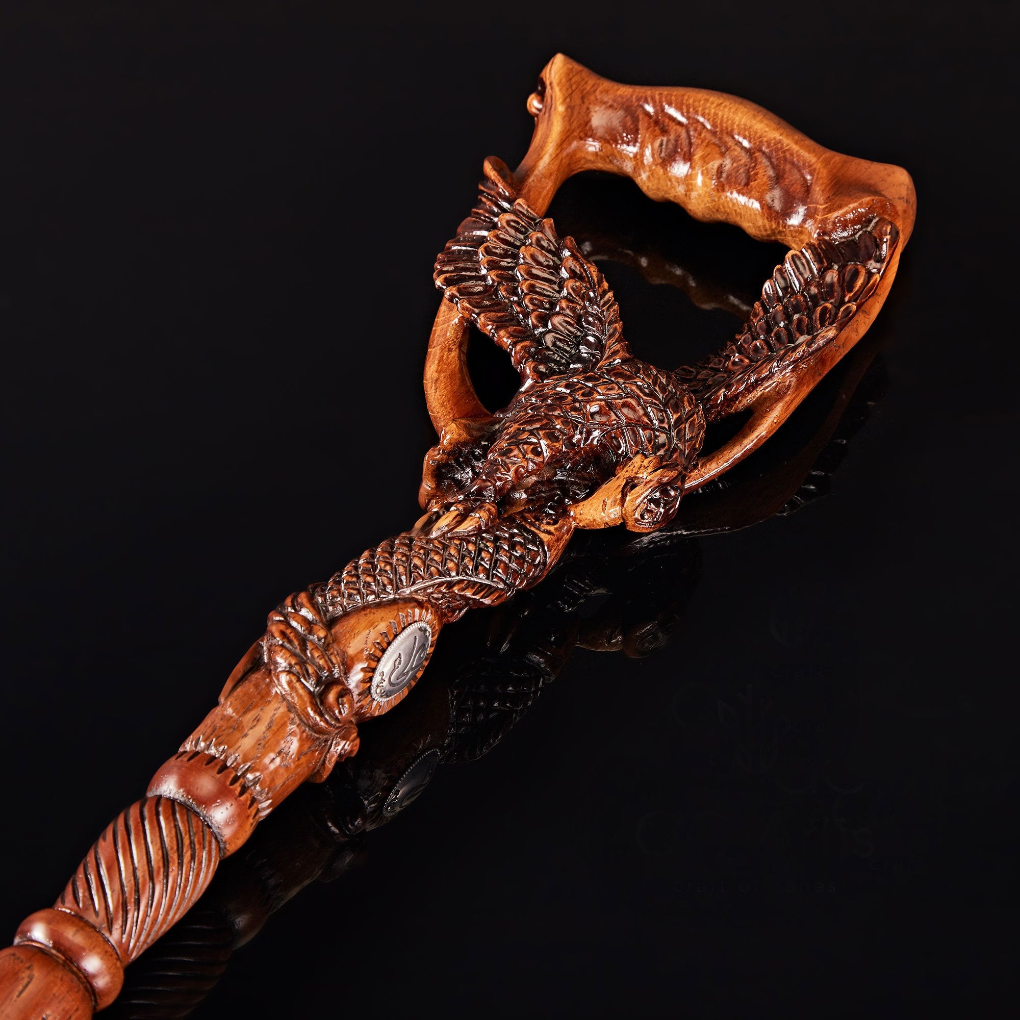Hunting Eagle and Fish: Artisan Intricate Detail Handcarved Cane
