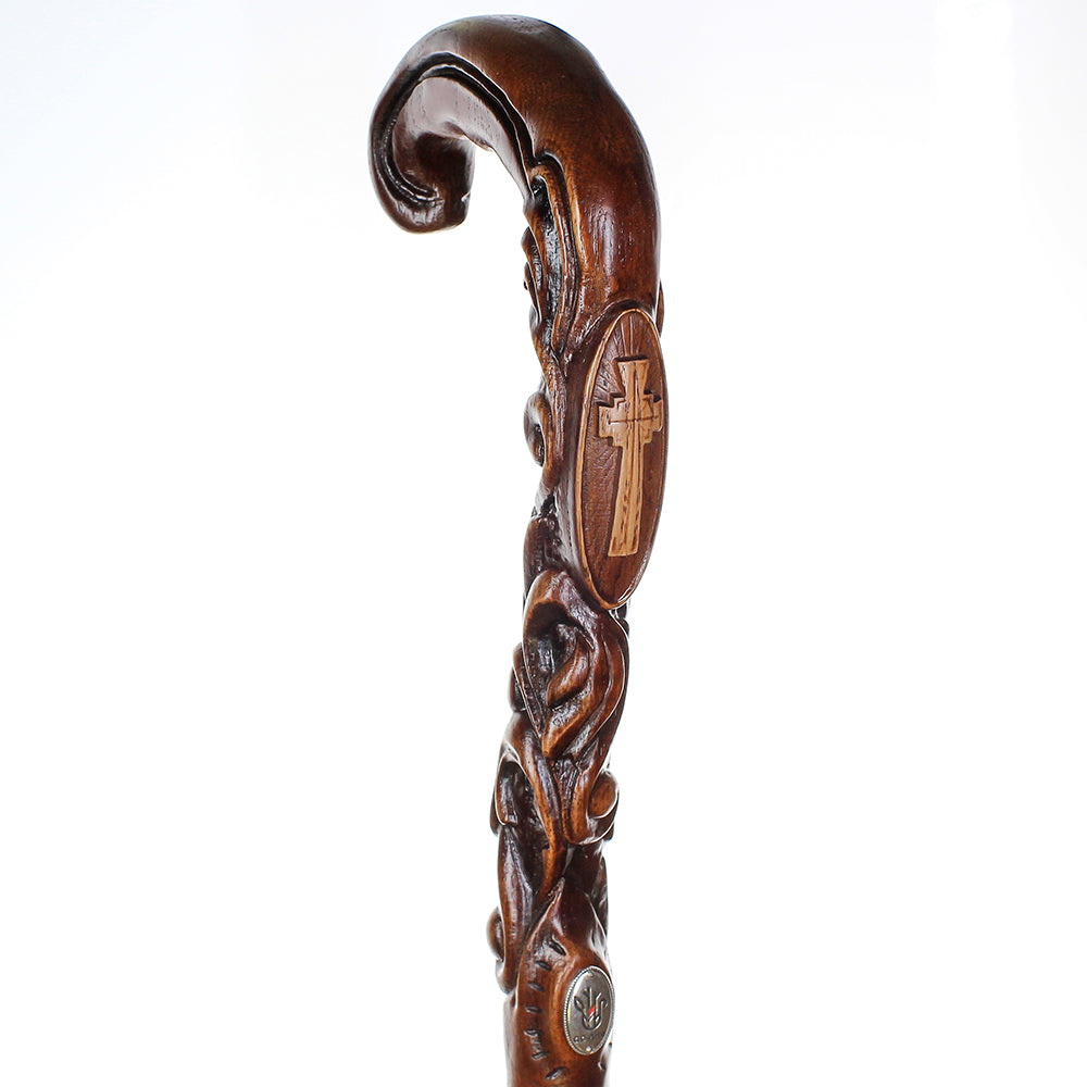 Pilgrim's Cane: Christian Cross Artisan Intricate Handcarved