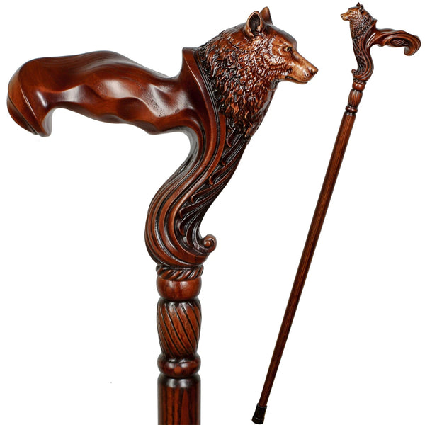 Wolf Artisan Intricate Detail HandCarved Walking Cane