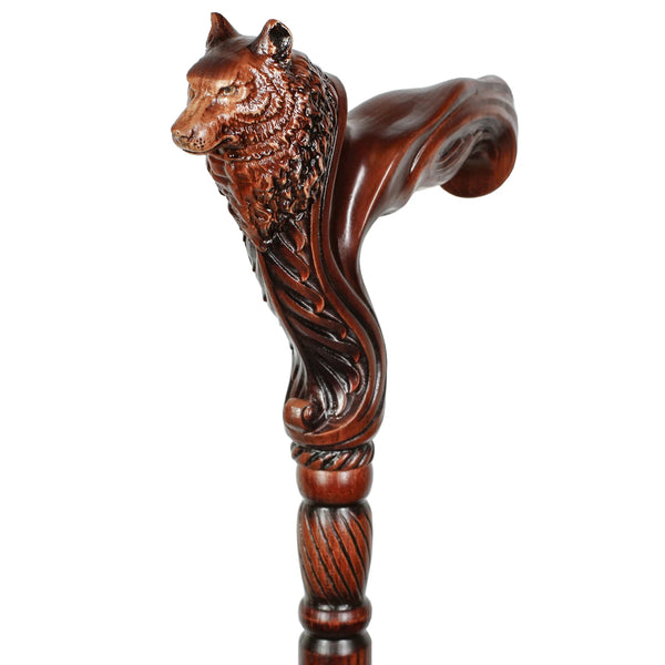 Wolf: Artisan Intricate Detail Hand-Carved Walking Cane