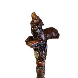 Howling Wolf Artisan Intricate Hand-Carved Walking Cane